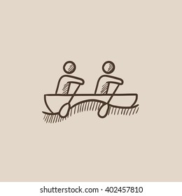 Tourists sitting in boat sketch icon.