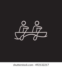 Tourists sitting in boat vector sketch icon isolated on background. Hand drawn Tourists sitting in boat icon. Tourists sitting in boat sketch icon for infographic, website or app.