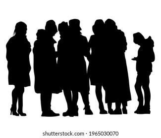 Tourists with smartphones in their hands take pictures of themselves. Isolated silhouettes on white background