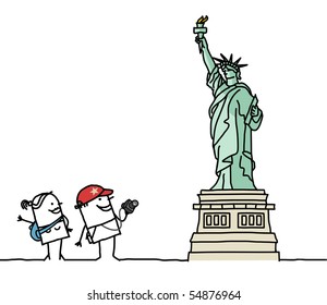 tourists & Statue of Liberty