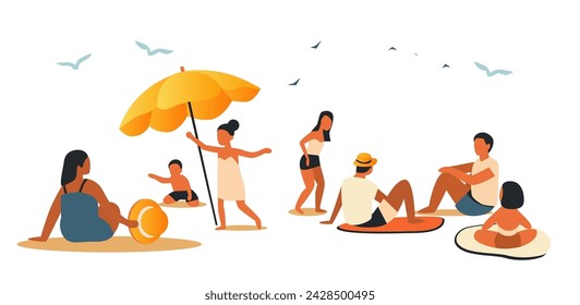 tourists in swimsuits relaxing on tropical beach people enjoying summer vacation time to travel concept horizontal