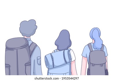 Tourists team character design of vector. Cartoon illustration style.