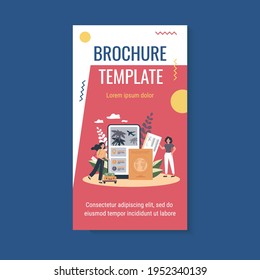 Tourists using mobile app for buying flight tickets or booking hotel online. Vector illustration for digital technology, tourism, vacation, application concepts