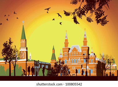 Tourists walk on Red Square in Moscow