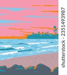 Tourmaline Surfing Park in Pacific Beach San Diego California WPA Poster Art
