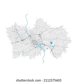 Tournai, Hainaut, Belgium high resolution vector map with city boundaries and editable paths. White outlines for main roads. Many detailed paths. Blue shapes and lines for water.