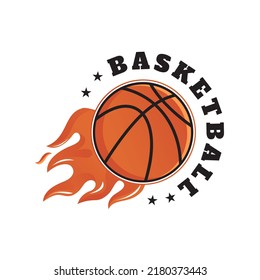 Tournament basketball logo design symbol on fire, American Basketball, basketball club, emblem, design with ball. Sports badge vector illustration, sports design, template