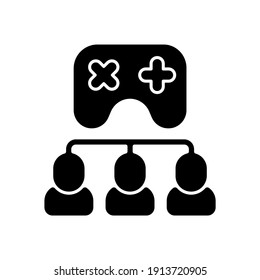Tournament black glyph icon. International e sports, videogame championship silhouette symbol on white space. Competitive or cooperative online game, multiplayer mode. Vector isolated illustration