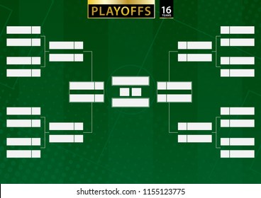 Tournament bracket for 16 team on green soccer background