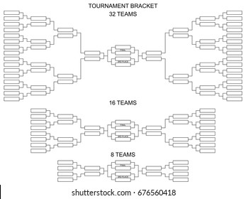 Tournament Bracket For 32, 16 And 8 Teams. Blank Vector Scheme On A White Background. Table Of Quarter-final Playoff Sports Games Competitions. 