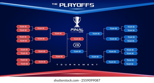 Tournament bracket banner. Championship bracket schedule. Sports match or tournament. Cup of championship. Vector stock.