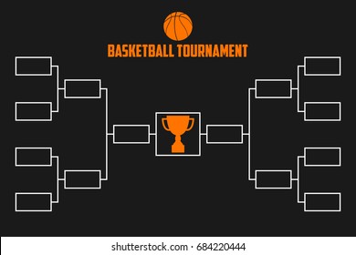 Tournament Bracket. Basketball Championship Scheme With Trophy Cup. Sport Vector Illustration.