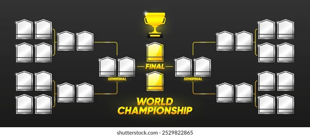 Suporte de Torneio vazio. Campeonato do Mundo. Concurso de campeonato de jogos esportivos. Gráfico de tabuleiro com prêmio de troféu campeão. Ilustração vetorial.