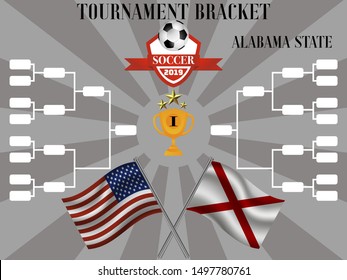 Tournament Bracket with Cup and stars and ball for competition team. With Flag of United States of America and Alabama. Perfect background 