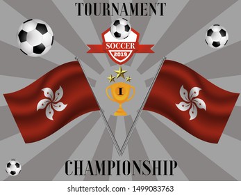 Tournament Bracket with Cup and stars and ball for competition team. With Flag of Hong Kong. Perfect background for competition.