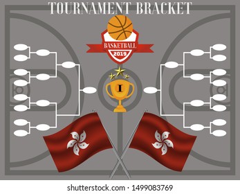 Tournament Bracket with Cup and stars and ball for competition team. With Flag of Hong Kong. Perfect background for competition.