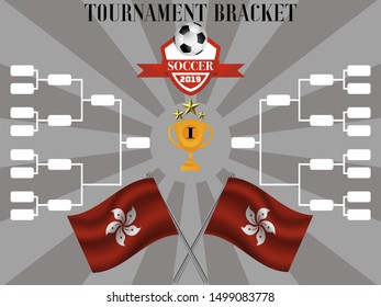 Tournament Bracket with Cup and stars and ball for competition team. With Flag of Hong Kong. Perfect background for competition.