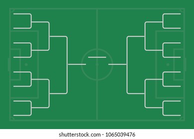 Tournament bracket on football field vector. 16 teams grid. Championship template illustration.