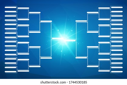 Tournament bracket template for 32 teams on bright blue background
