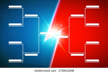 Tournament bracket template for 8 teams on bright blue and red background with flash