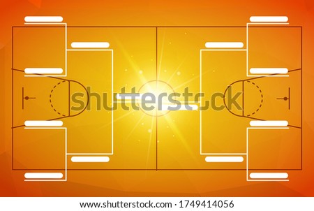 Tournament bracket template for 8 teams on bright orange basketball field background