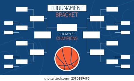 Tournament bracket template. Basketball game. Sport competition event with text and ball. Vector illustration.