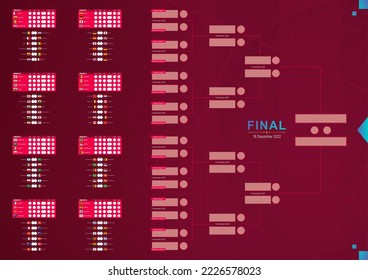 Tournament bracket of World Football Competition, flags of participants countries. Vector illustration.