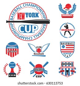 Tournament competition graphic champion professional blue red baseball logo badge sport vector.