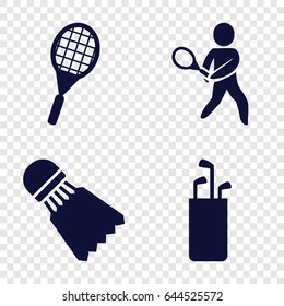 Tournament icons set. set of 4 tournament filled icons such as tennis playing, tennis rocket, shuttlecock