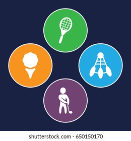 Tournament icons set. set of 4 tournament filled icons such as golf player, tennis rocket, golf