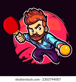 Tournament in ping pong sports discipline. The table tennis player serves. cartoon vector illustration, isolated background, label, sticker 