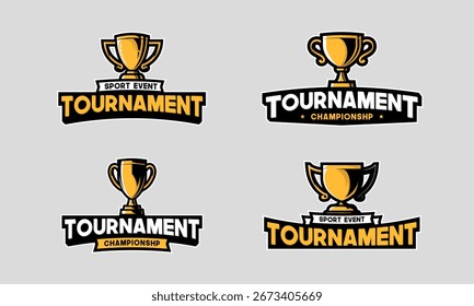 Coleção de logotipos do troféu de torneio. Símbolo de logotipo com cor dourada para melhor competição esportiva. Modelo de vetor de taça vencedora