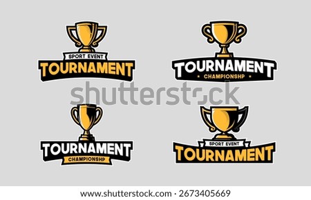Tournament trophy logo collection. Logotype symbol with gold color for best sport competition. Winner cup vector template