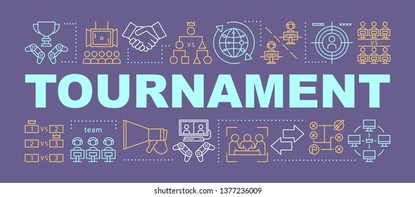 Tournament word concepts banner. E sports championship. Cyber sport competition. Presentation, website. Isolated lettering typography idea with linear icons. Vector outline illustration