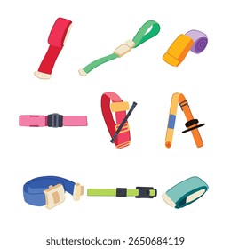 desenho animado do conjunto de cuidados de emergência do torniquete. controle de sangramento, bandagem de pressão, primeiro socorro médico do sinal de cuidados de emergência do torniquete.