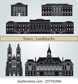 Tours landmarks and monuments isolated on blue background in editable vector file