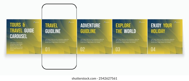 Tours and Travel guideline carousel template. Social media banner frame for travel agency carousel design