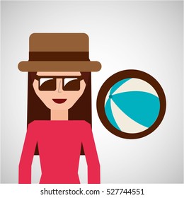 toursit female hat sunglasses ball plastic vector illustration eps 10