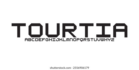 Tourtia, modern abstract digital tech font. Logo creative font, type, technology, movie, digital, music, movie. Font and illustration in vector format.
