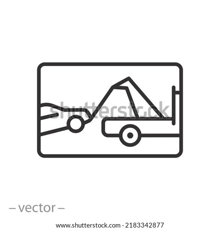 tow away zone icon, no parking any time, thin line symbol on white background - editable stroke vector illustration