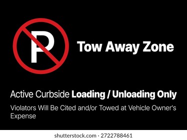 Tow Away Zone Signage, Loading Zone Only Notice, Vehicle Will Be Towed Warning Poster, Red and Black Parking Prohibition