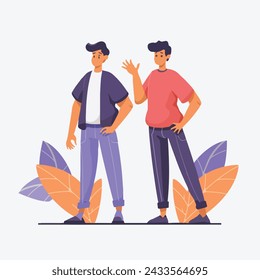 Tow boy cartoon character  flat design icon, isolated on white background vector illustration design