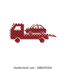 Tow car evacuation sign. Vector. Brown icon with shifted black circle pattern as duplicate at white background. Isolated.