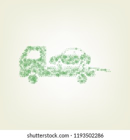 Tow car evacuation sign. Vector. Green hexagon rastered icon and noised opacity and size at light green background with central light.