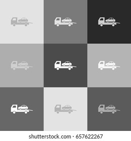 Tow car evacuation sign. Vector. Grayscale version of Popart-style icon.