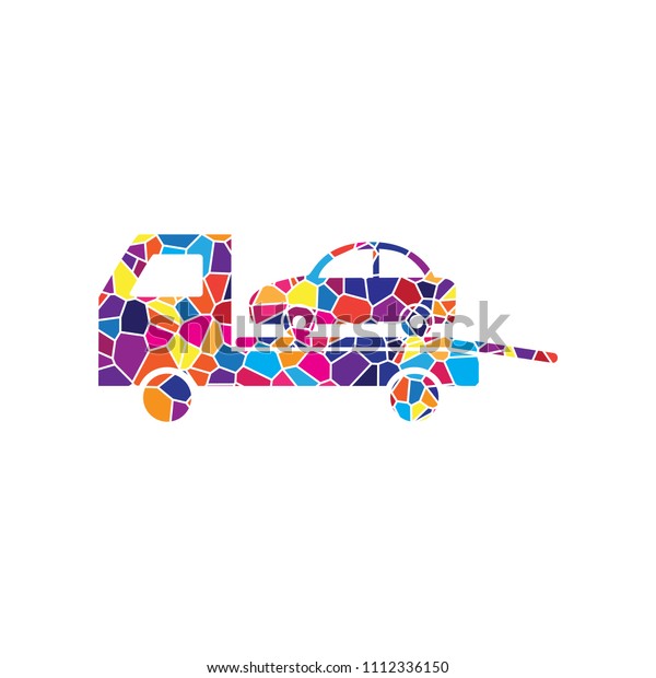 Tow car\
evacuation sign. Vector. Stained glass icon on white background.\
Colorful polygons.\
Isolated.