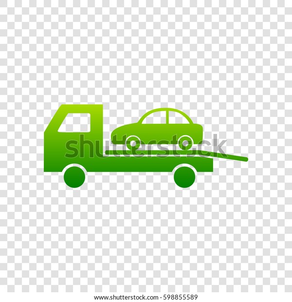 Tow car evacuation sign. Vector. Green\
gradient icon on transparent\
background.