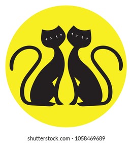 tow cats icon vector logo on yellow