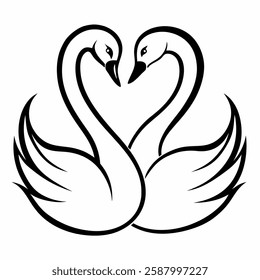 Tow luxury swan love line art on white background