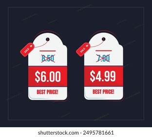 Tow red and white, best price, label badge, with black background, editable eps file.